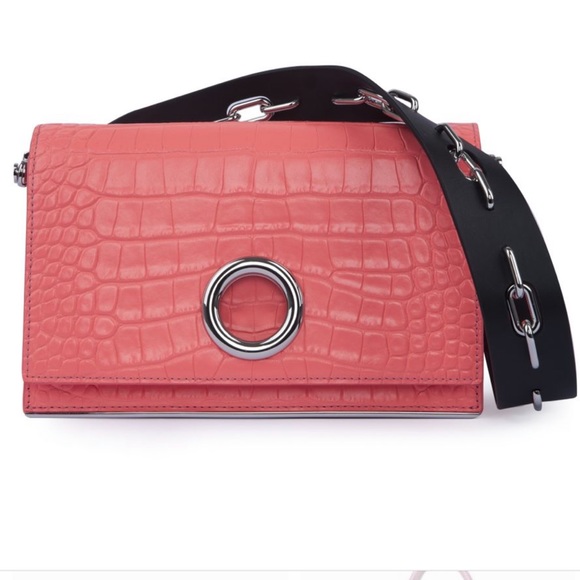 Croc embossed Riot convertible clutch in neon pink